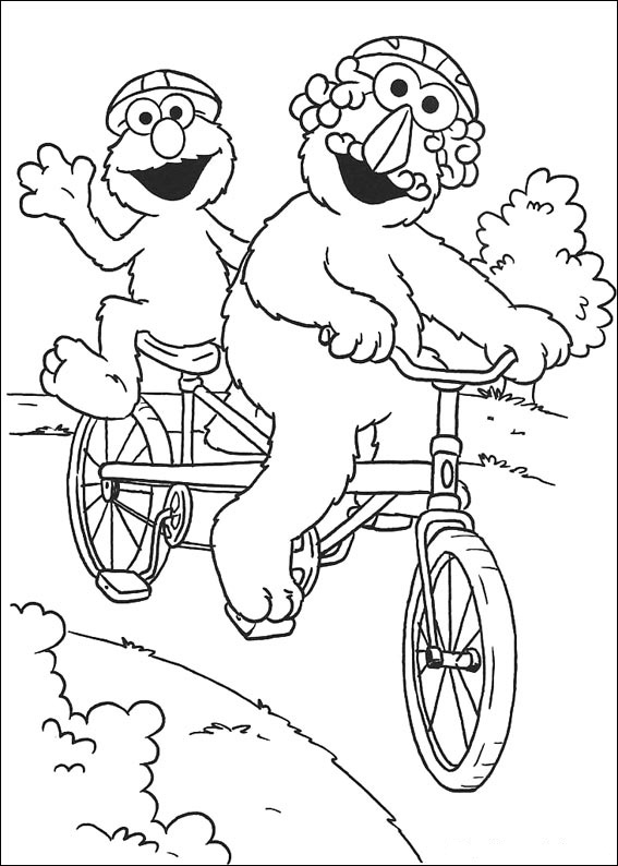 coloriage 1 rue sesame elmo et son ami font du tamdem